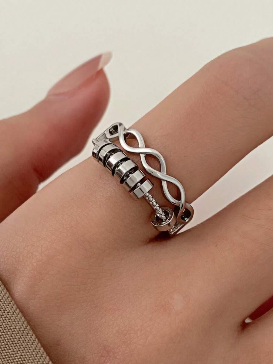1pc Multi-Layer Rotating Spiral Kinetic Adjustable Anxiety Relief Fidget Ring, Casual Versatile Creative Design Suitable For Women Everyday Wear