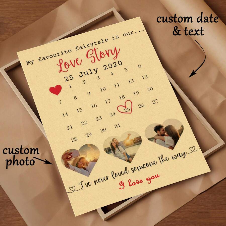 1pc Personalized Couple Photo Collage, Vintage Home Decor,My Favourite Fairytale Is Our Love Story Gift, Personalized Photo Paper Gift, Custom Anniversaries/Valentine's Day/Children's Day/Father's Day/Graduation/Wedding/Housewarming Gift, Custom Poster, Custom Photo Hanging Paintings, Gift For Mum, Gift For Her,Custom Romantic Wall Art,Birthday Christmas Home Living Room Decoration Hanging Paintings,No Frame Gifts