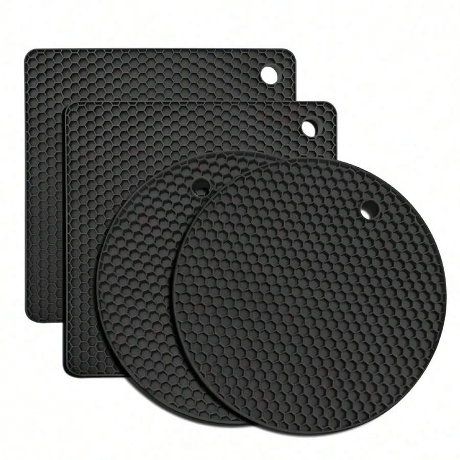 4pcs Silicone Mats, Heat Resistant Table Coasters & Jar Mats, Suitable For Tabletop And Desk, Multi-Purpose , Perfect For Kitchen Essentials