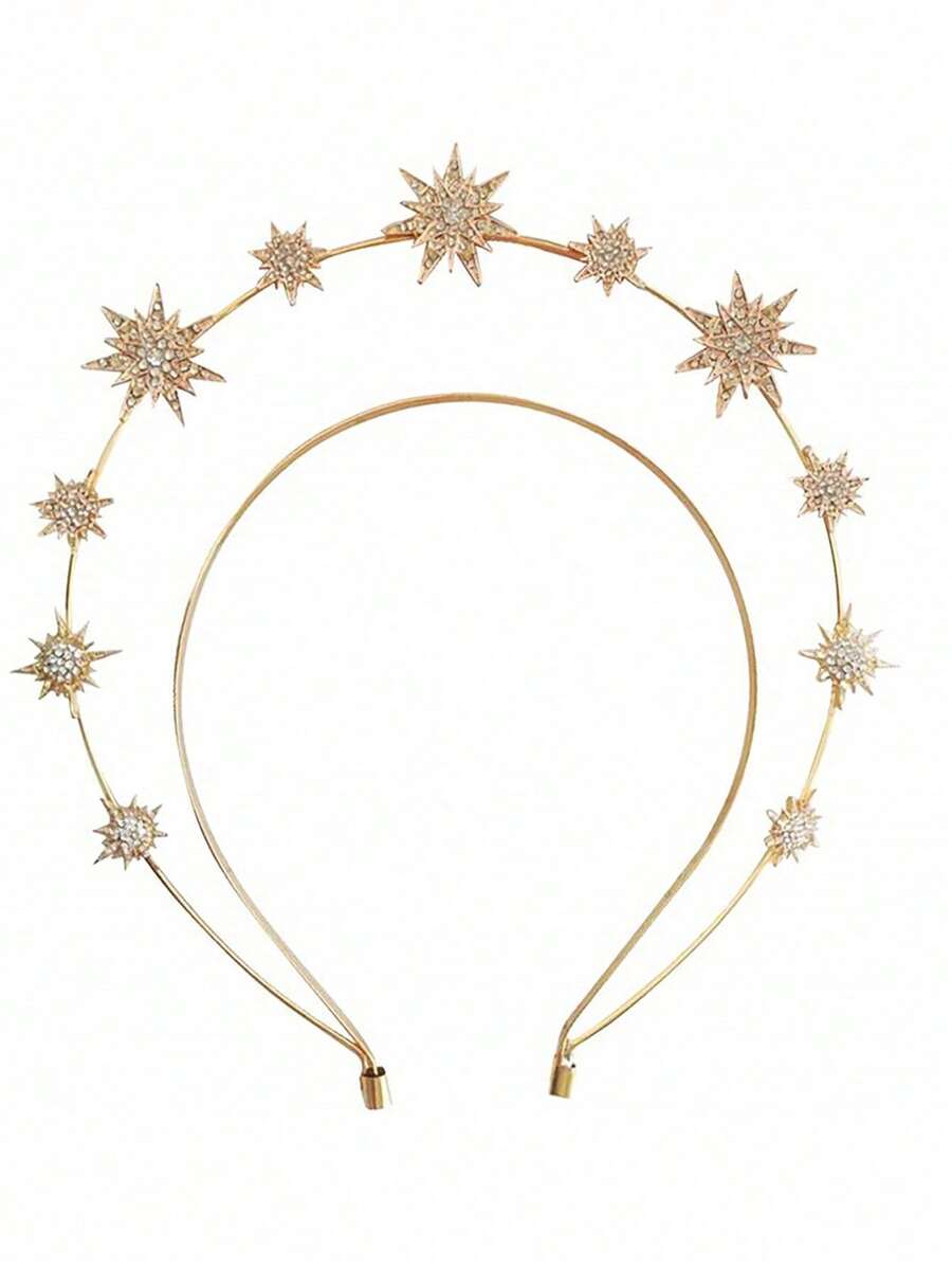 1pc Women's Golden Alloy Baroque Crystal Bridal Headpiece, Suitable For Runway Shows Or Parties