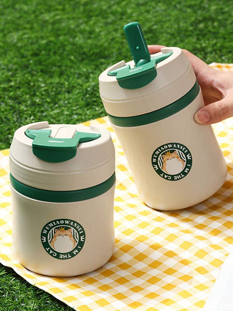 1 pieza Taza de agua de acero inoxidable, taza de café, taza práctica, taza de leche, taza de desayuno caliente para trabajador de oficina y estudiante, taza portátil de sopa, taza de desayuno, taza de leche, taza de avena, taza de yogur, taza de té de alta calidad para hombres y mujeres de oficina, taza para beber en casa, con tapa, doble capa de aislamiento térmico, anti-escaldaduras, taza con pajita, taza de pareja