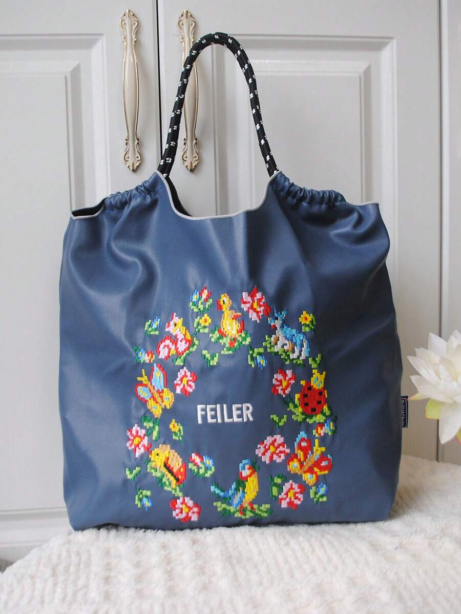 1 pieza Nuevo bolso de mano plegable de gran capacidad con estampado de pato en píxeles bordado de moda versátil, adecuado para playa, fiesta, llevar al hombro y de mano