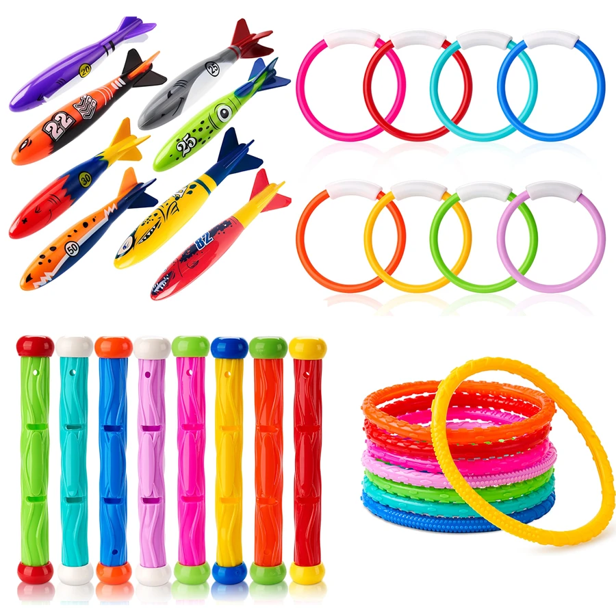 Set de 8 juguetes de piscina, mejores juguetes de piscina, juegos de verano para piscina, juguetes de buceo
