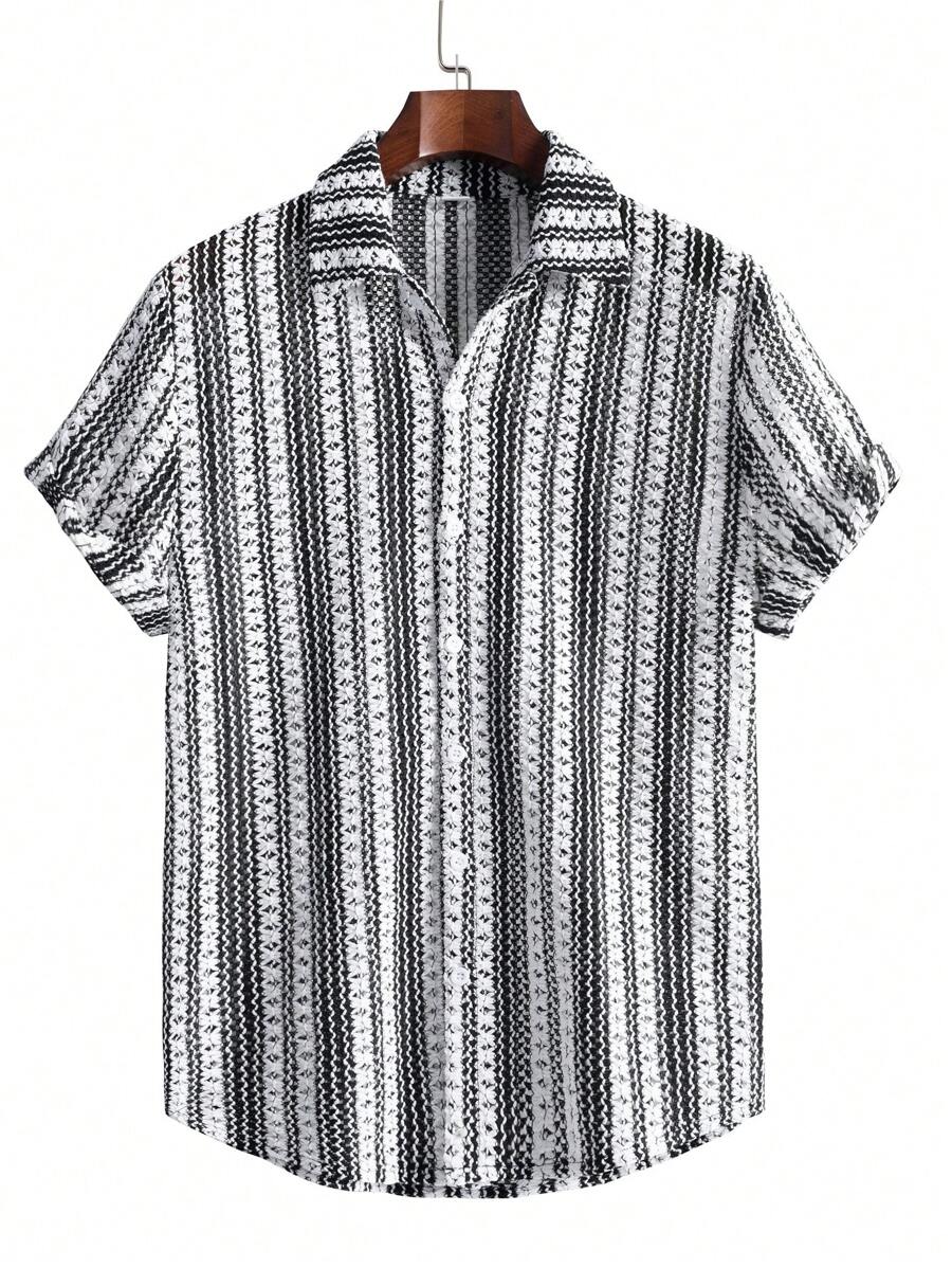 Retro Bohemian Style Striped Loose Short Sleeve Shirt Unisex, Breathable Summer Thin Jacket