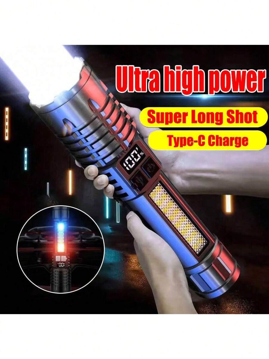 1 pieza Linterna LED recargable de alta potencia, linterna LED muy potente con batería incorporada, antorcha para pesca, caza, campamento
