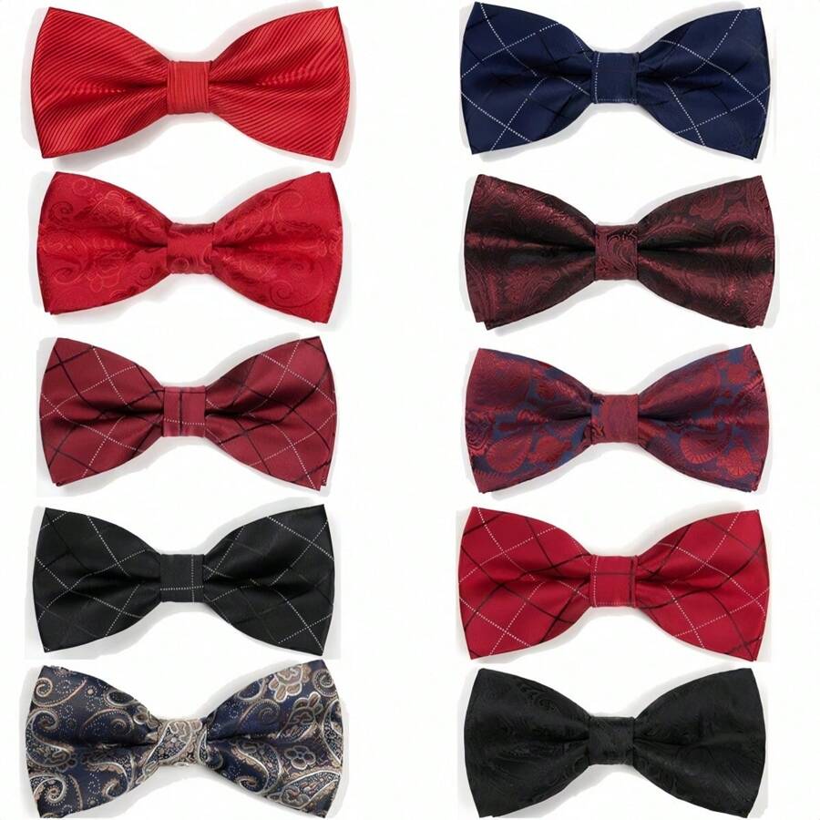 1pc Formal Suit Business Patterned Bow Tie, Groom Wedding Groomsmen Double Layer Solid Color Bowknot, Versatile For Daily Business Events, Polyester, Suitable For Spring, Summer, Autumn, Winter