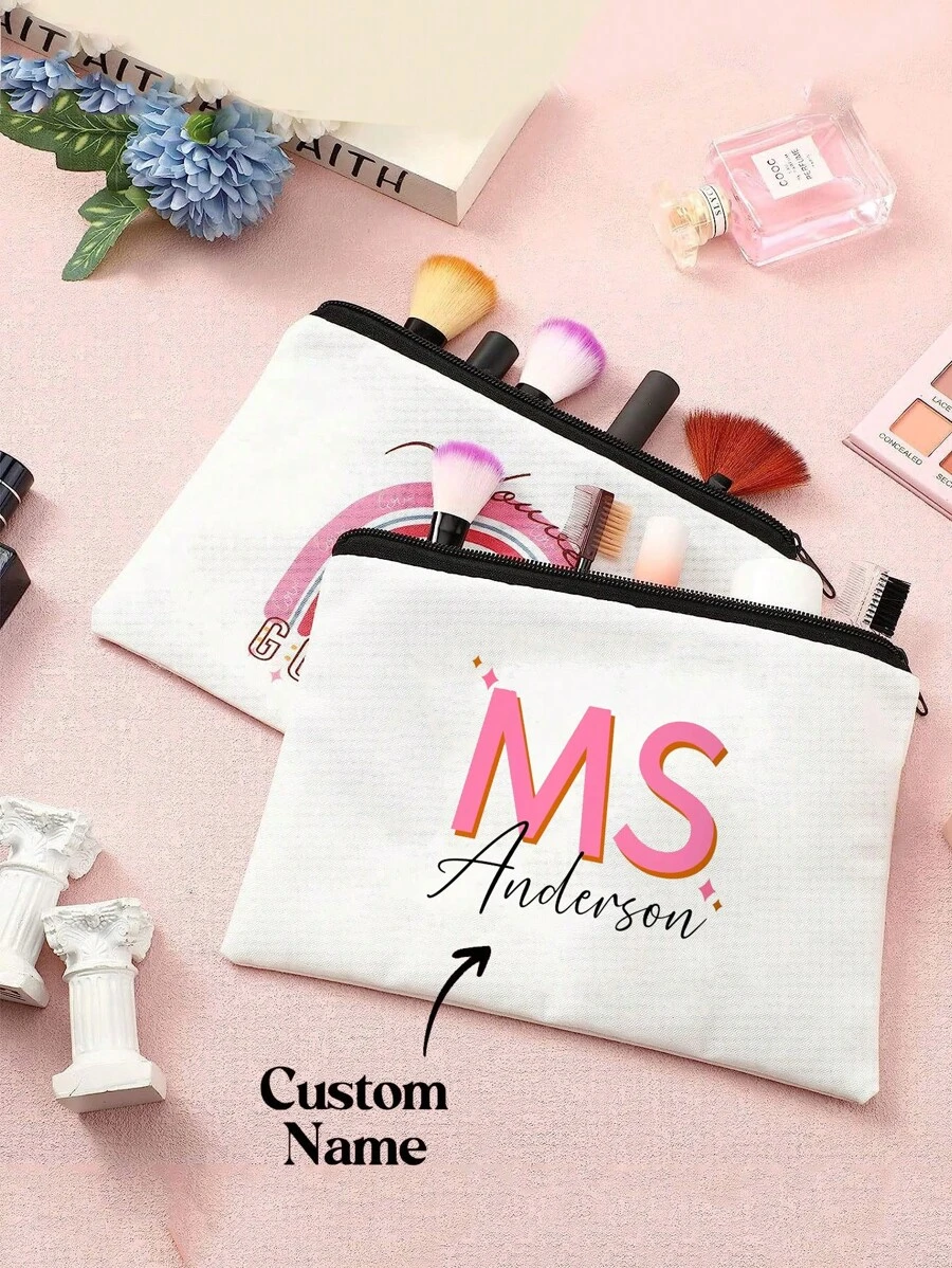 Customized Letter Element Printed Cosmetic Bag, Cruise Essential Travel Essential Toiletries Bag, Personalized Letter Cosmetic Storage Bag, Storage Bag, Cosmetic Bag Personalized Customization, Personalized Pencil Bag, Daily General Cosmetic Bag, Fashionable And Popular Women's Bag
