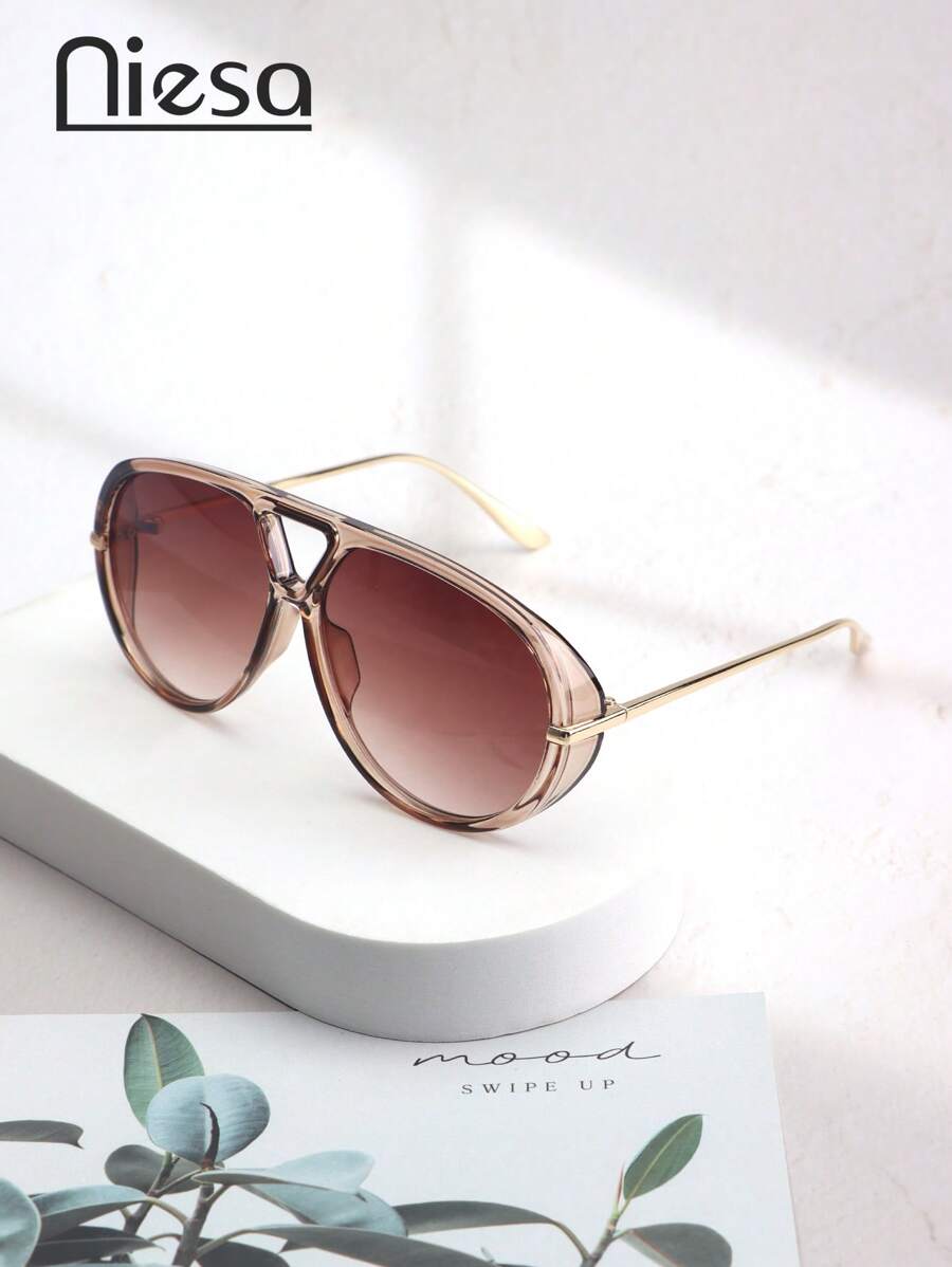 1 Stück Damen Piloten-Rahmen Metallbein PC (Polycarbonat) modische Modebrille für Strand, Party, Reisen, einfarbig, Boho-Stil, geeignet für alle Jahreszeiten für Sommerurlaub am Strand, Outdoor, Reisen