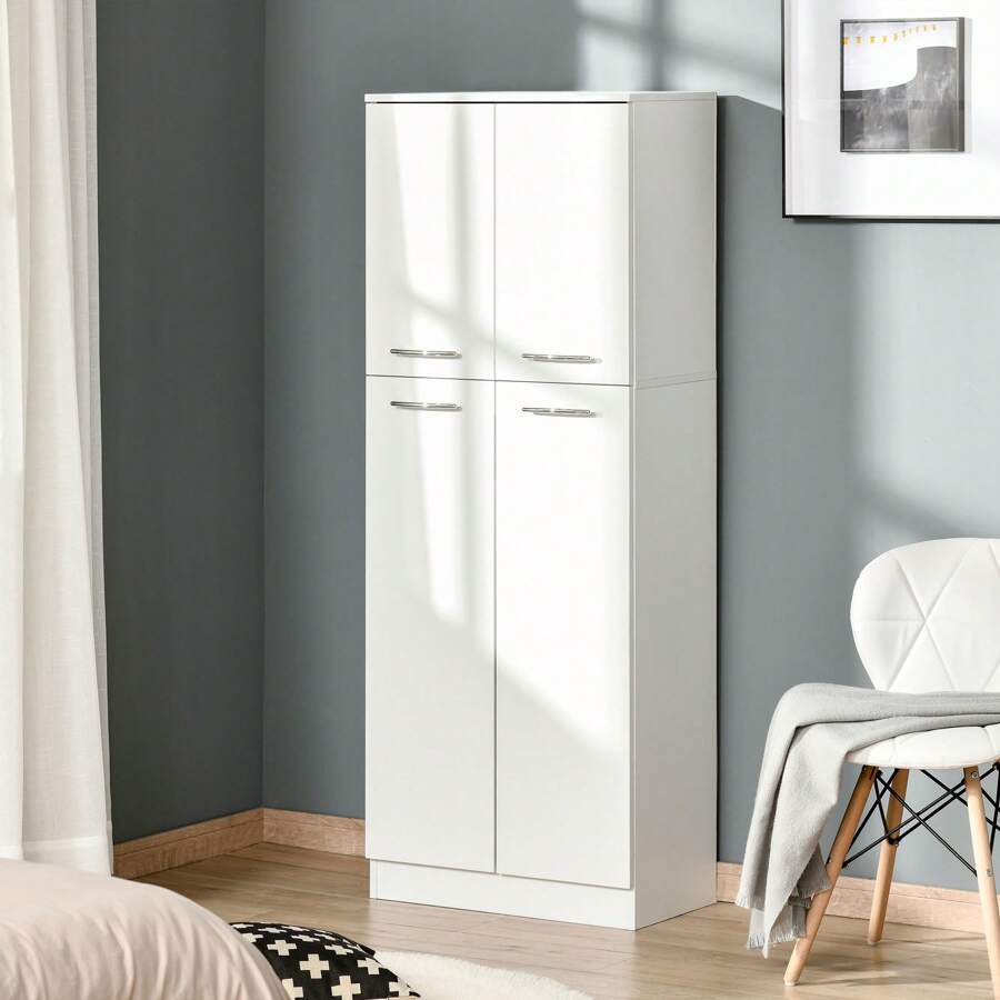 HOMCOM HOMCOM Armario Alto de 2 Puertas Mueble Auxiliar de Almacenaje Multifuncional con 5 Estantes y Baldas Ajustables Moderno para Salón Dormitorio Cocina 59x31x155 cm Blanco