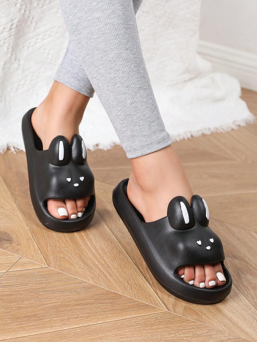 Women's Flat Sandals Summer Fashion Outdoor Sports Slippers, EVA One-Piece Soft Black Slides