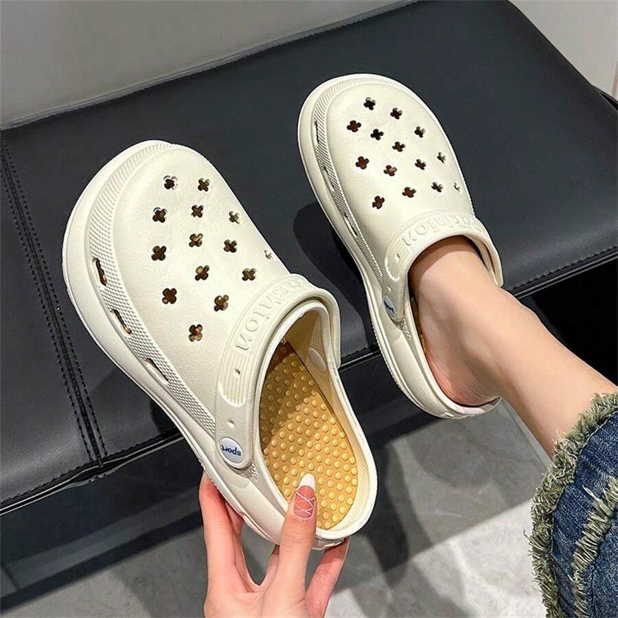 Women's Slip-On Sandals With Detachable Insoles, Closed Toe, Thick Sole, Simple, Comfortable, Non-Slip, Can Be Worn Indoor Or Outdoor, All-Match, Breathable, Beach Shoes