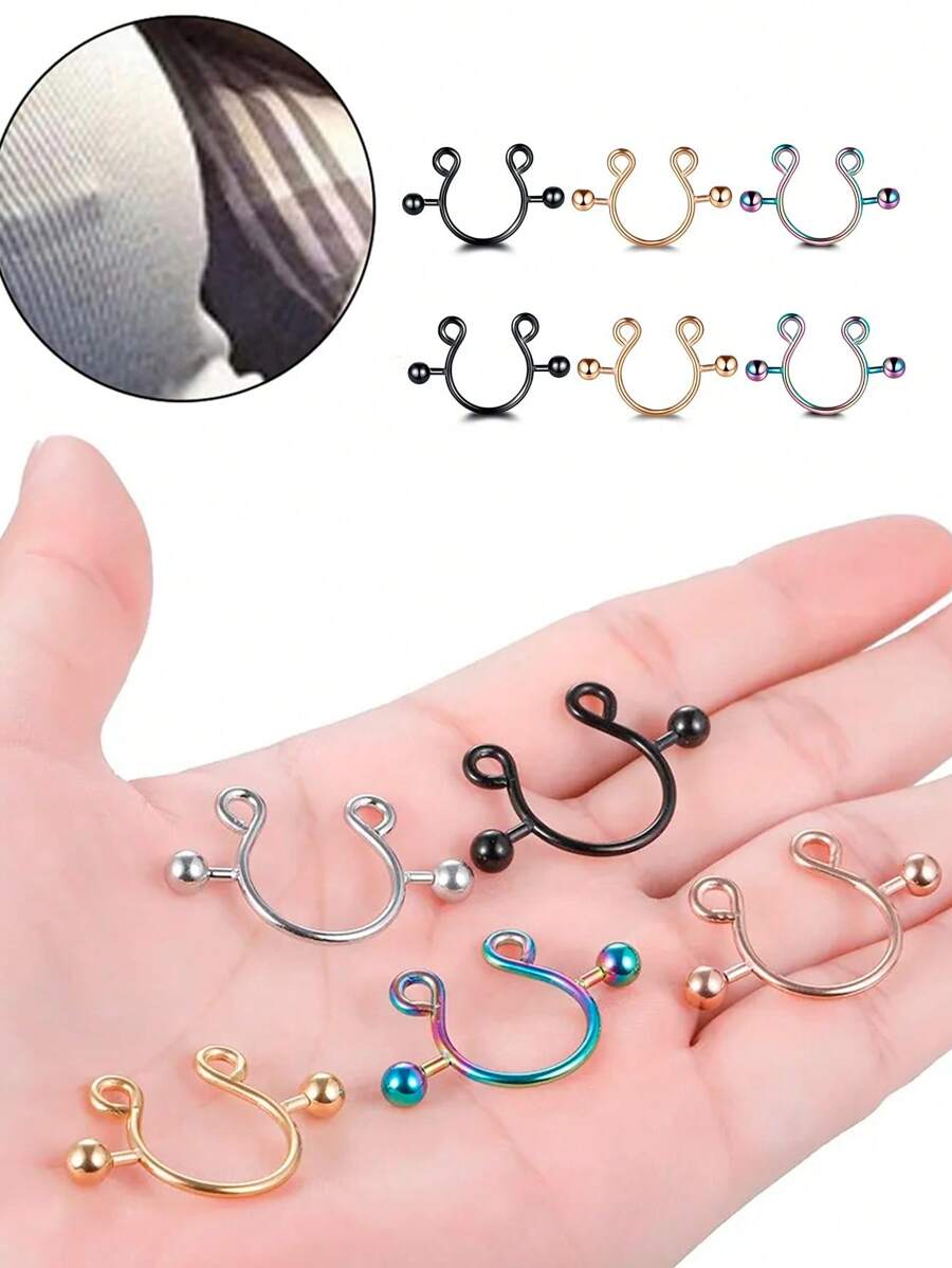 AVYRING 1-2pcs Fake Pierced Stainless Steel Nipple Rings Jewelry Clip On Body Piercings Fake Nipple Ring For Women Body Jewelry