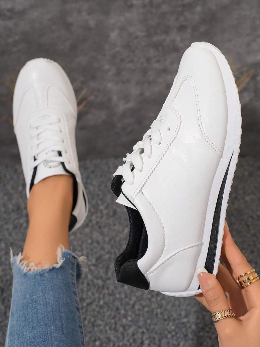 New Summer White Leather Casual Sneakers, Non-Slip Soft Bottom Lightweight Running Sport Shoes