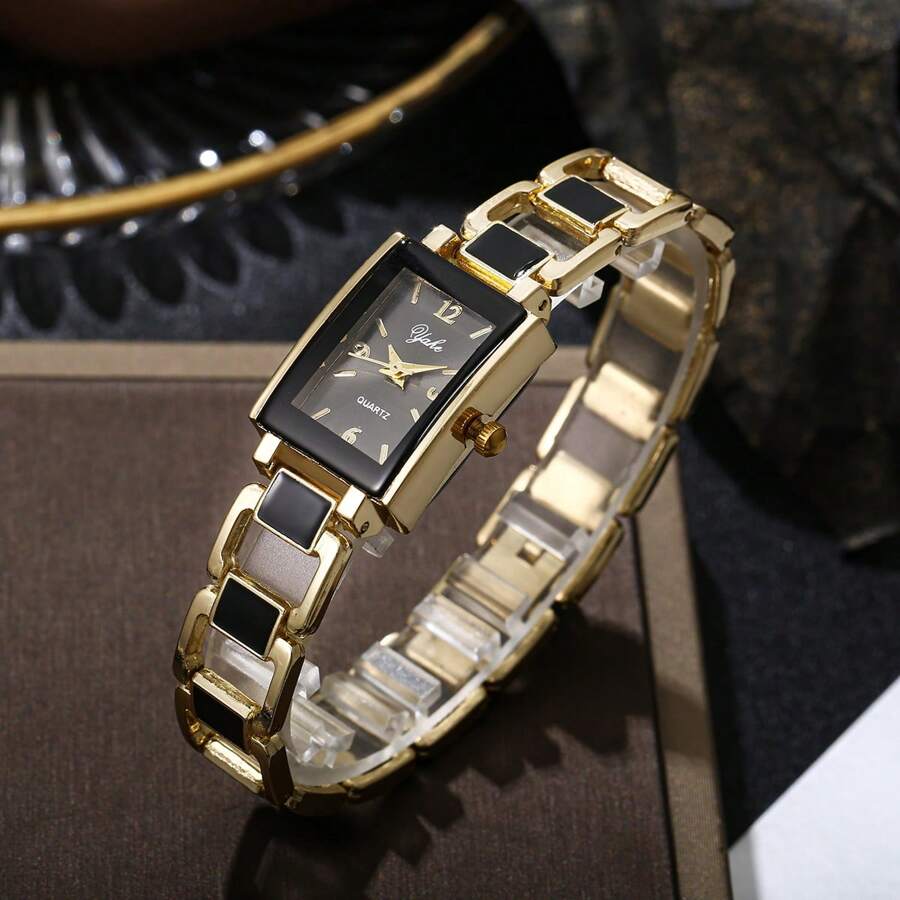 1 pieza Reloj de mujer de cuarzo para negocios con esfera cuadrada decorada con rhinestones y correa de pulsera