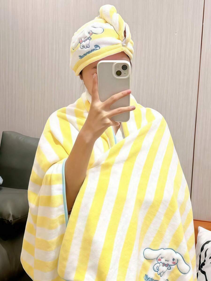 Sanrio 1/2pcs Sanrio Kuromi Bath Towel Coral Fleece, More Absorbent Than, Portable, Large Cute Towel For Bathing, Face Washing, Cartoon Hair-Drying Towel Back To School