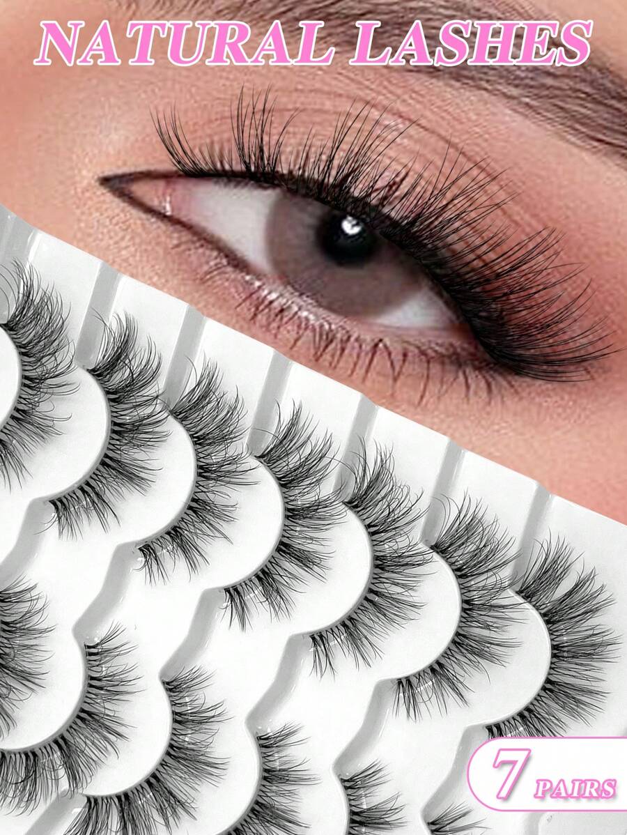 ENCHUW ENCHUW 7 paar natuurlijke look nepwimpers wimpers met doorzichtige band donzige nepwimpers verpakking luchtige wimpers krullende make-up wimpers voor dagelijks gebruik