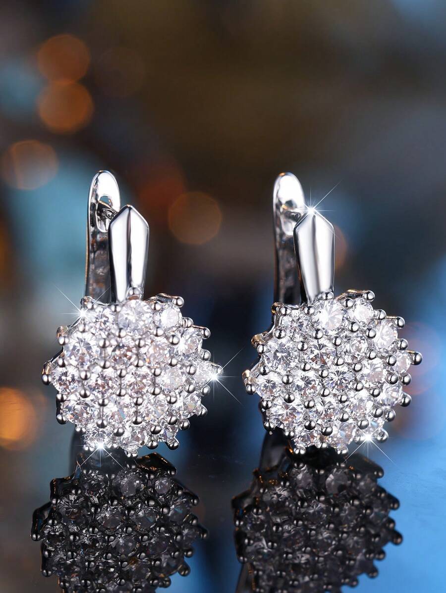 1 Par de Pendientes de Lujo con Circonita de Girasol y Copo de Nieve, Adecuados para Bodas, Damas de Honor, Esposa, Hija, Regalo del Día de San Valentín