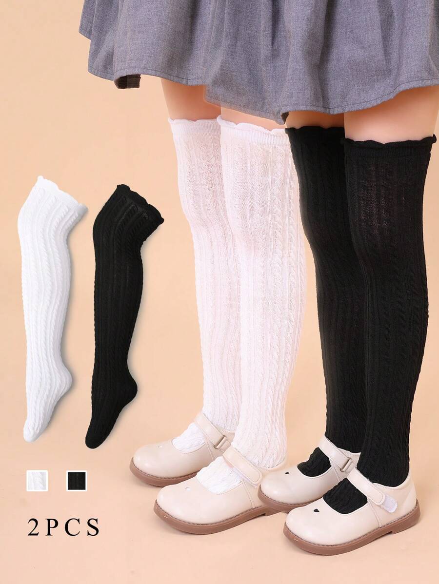 2 pares de calcetines de unicolor hasta la rodilla para niñas, calcetines cómodos y transpirables por encima de la rodilla para bebés, niños pequeños y niños mayores