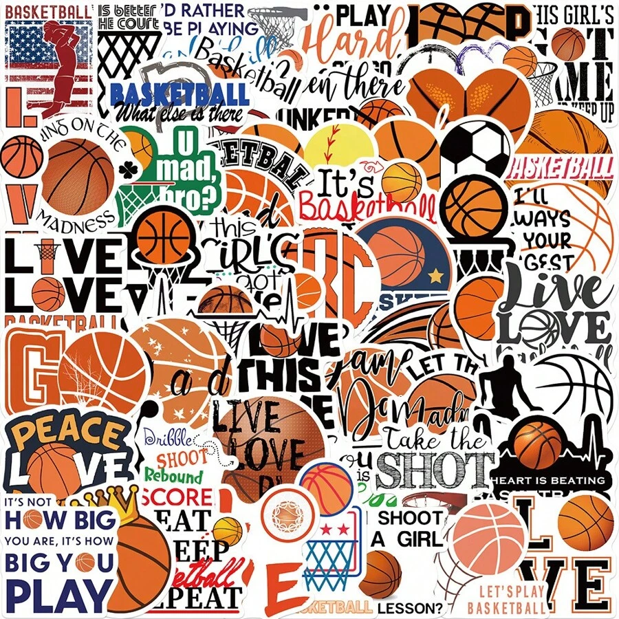 50Pack Pcs Basketball Stickers, Vinyl Basketball Stickers For Laptop Luggage Water Bottle Scrapbooking Bike Skateboard Computer Toy Snowboard