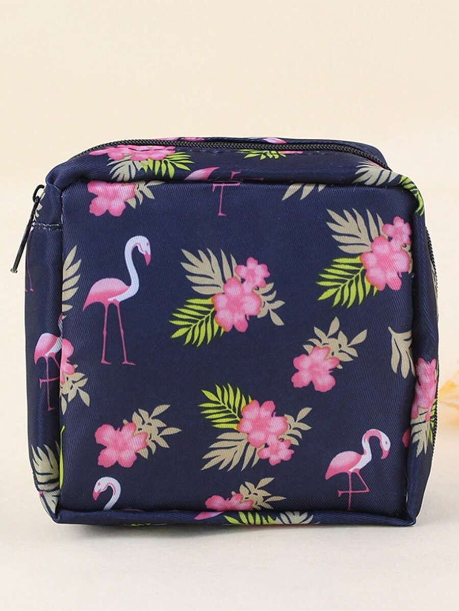 1pc Flamingo Sanitary Napkin Storage Bag, Change Storage Bag, Girly Color Simple Multifunctional Coin Purse, Cosmetic Bag, Tampon Sanitary Napkin Storage Bag, Dormitory Travel Portable Small Bag Is Suitable For School, Work, And Business Trips