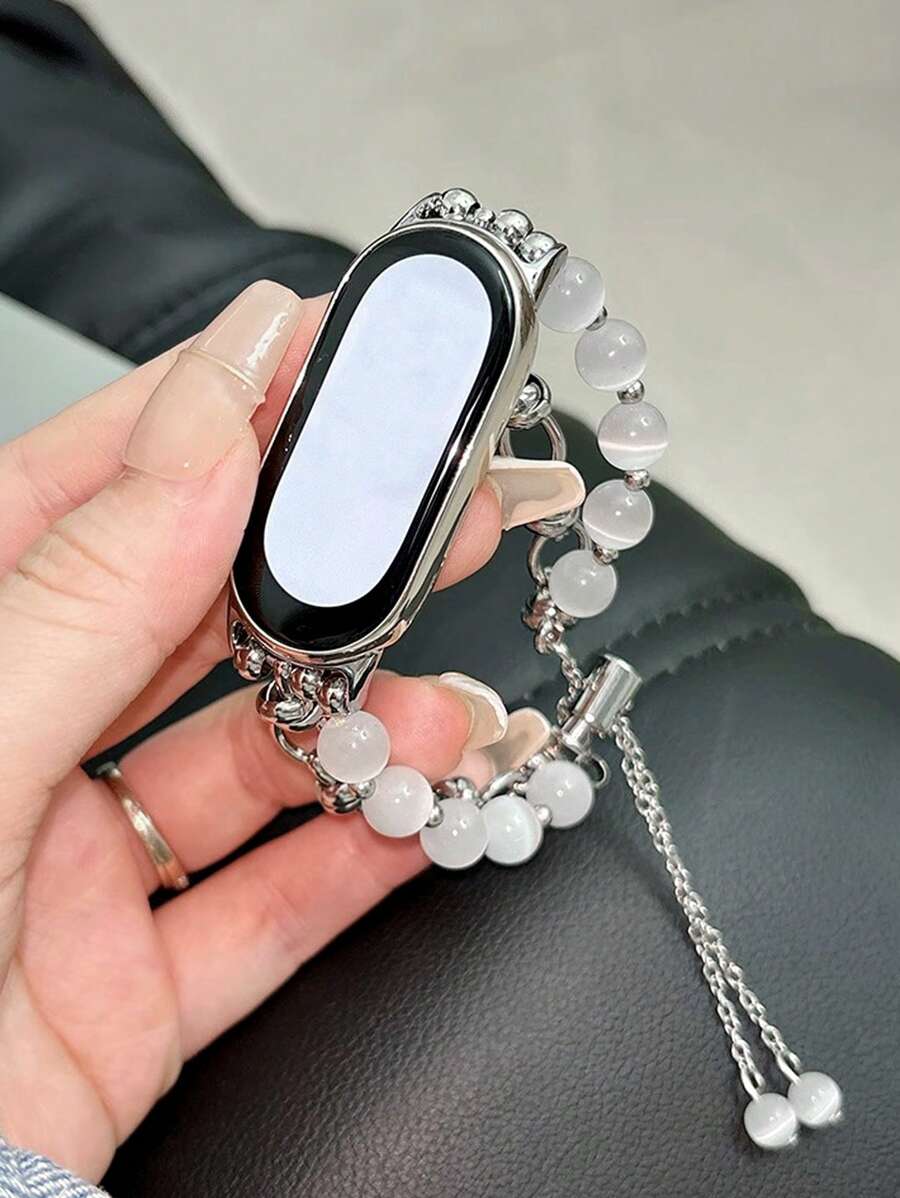 1pc Women's White Jade Green Metallic Elegant Cat Eye Stone Chain Band Strap For 8Pro/9Pro, 8/8NFC/9/9NFC Smartwatch
