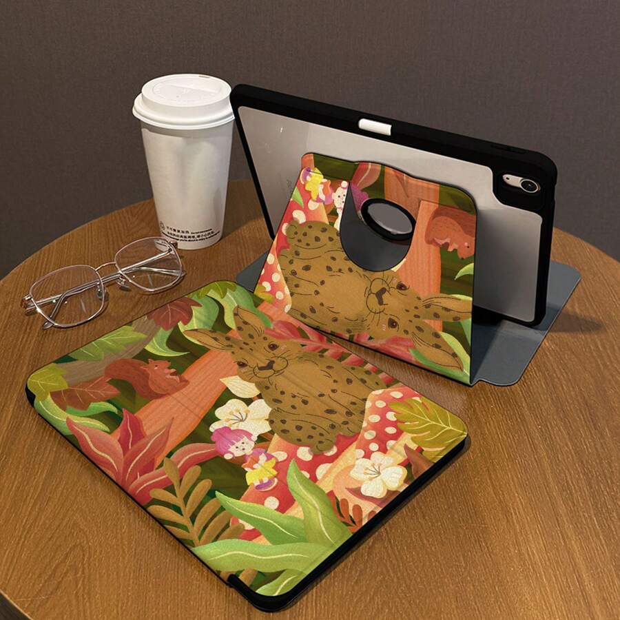 1 Pc. Pen Slot + 720° Rotation IPad Case Ipad Pro 13 Inch Case/ 7th/8th /9th Gen /Pro 11 Inch 1st 2nd /Air6 2024 4th 5th Gen/Ipad Cases 10th Gen Hollow Logo Hole, Shockproof, PU Leather, Automatic Wake/Sleep, Leopard Print Animal And Girl Pattern, Acrylic Hard Back Panel, Silicone Soft Edge Design, With Support Slot IPad Case (Please Read The Description Before Ordering)