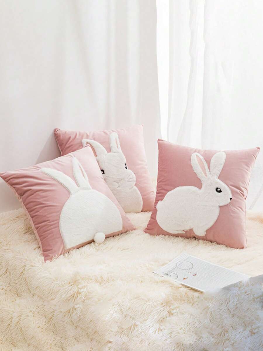 45x45cm Pink Rabbit Shaped Throw Pillow Case, Easter Decoration For Sofa, Living Room, Bedroom, Spring Festival Theme Gifts Birthday Graduation