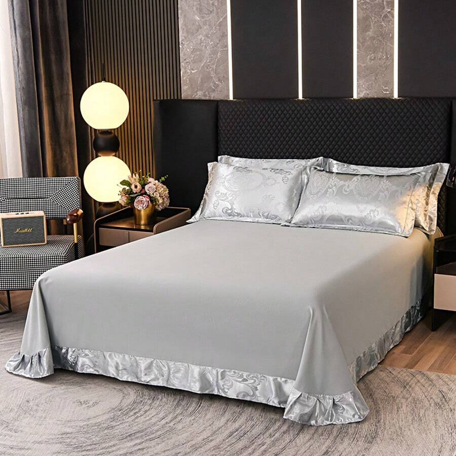 Set di biancheria da letto da 3 pezzi: 1 lenzuolo + 2 federe, angoli con balze in pizzo floreale, adatto per letto singolo 180*230 o letto matrimoniale 240*250, utilizzabile in tutte le stagioni