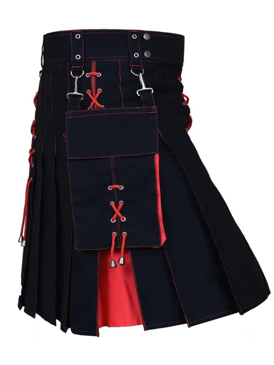Traditional Highland Kilt - Color Blocking, Pleated, Retro Gothic Punk Style, Scottish Irish Wedding Clothing, Unique Gift