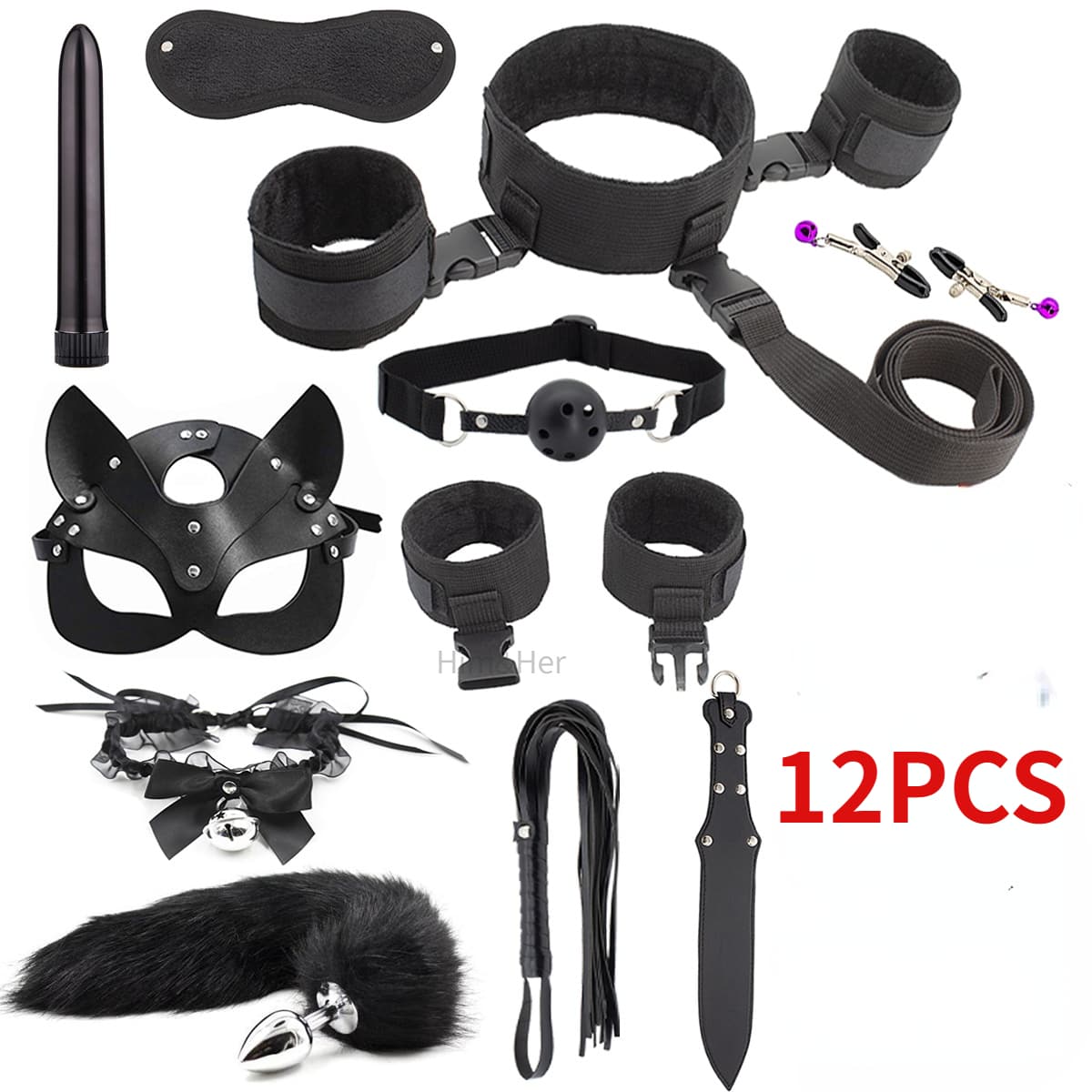 BDSM Set Kits Vibrator Adults Sex Toys Bondage For Women Couples Men Handcuffs Nipple Collar Clamp Whip Spanking Sex Sexual Game SM Product