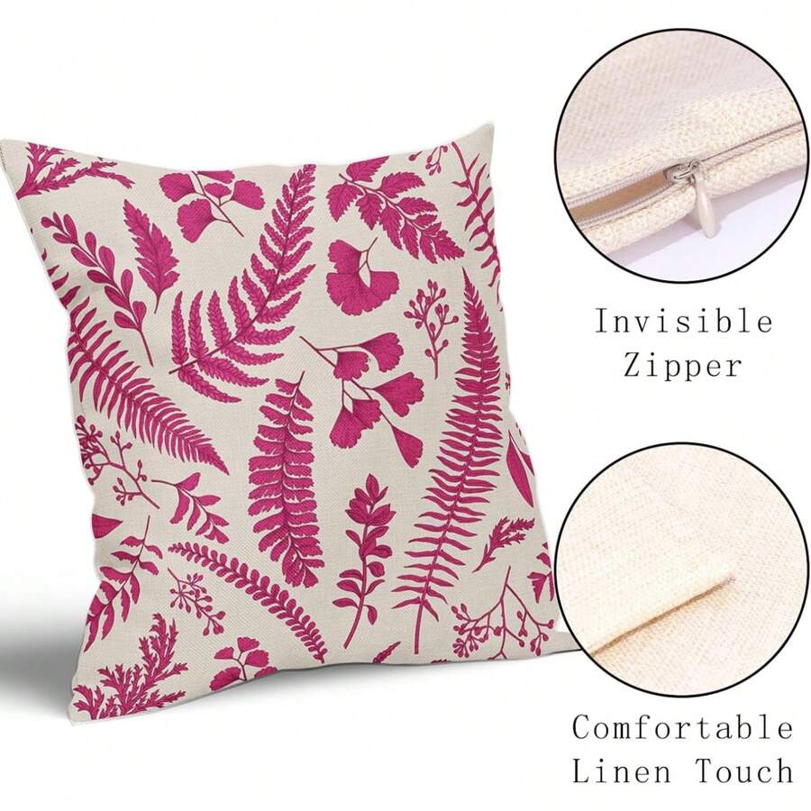 1pc Imitation Linen Pillowcase Leaf Plant Pillow Covers 18X18 Inch Green Tropical Fern Herbs Botanical Leaves Floral Decorative Pillow Cases Vintage Cushion Case Farmhouse Home Decor For Couch Sofa Porch Outdoor