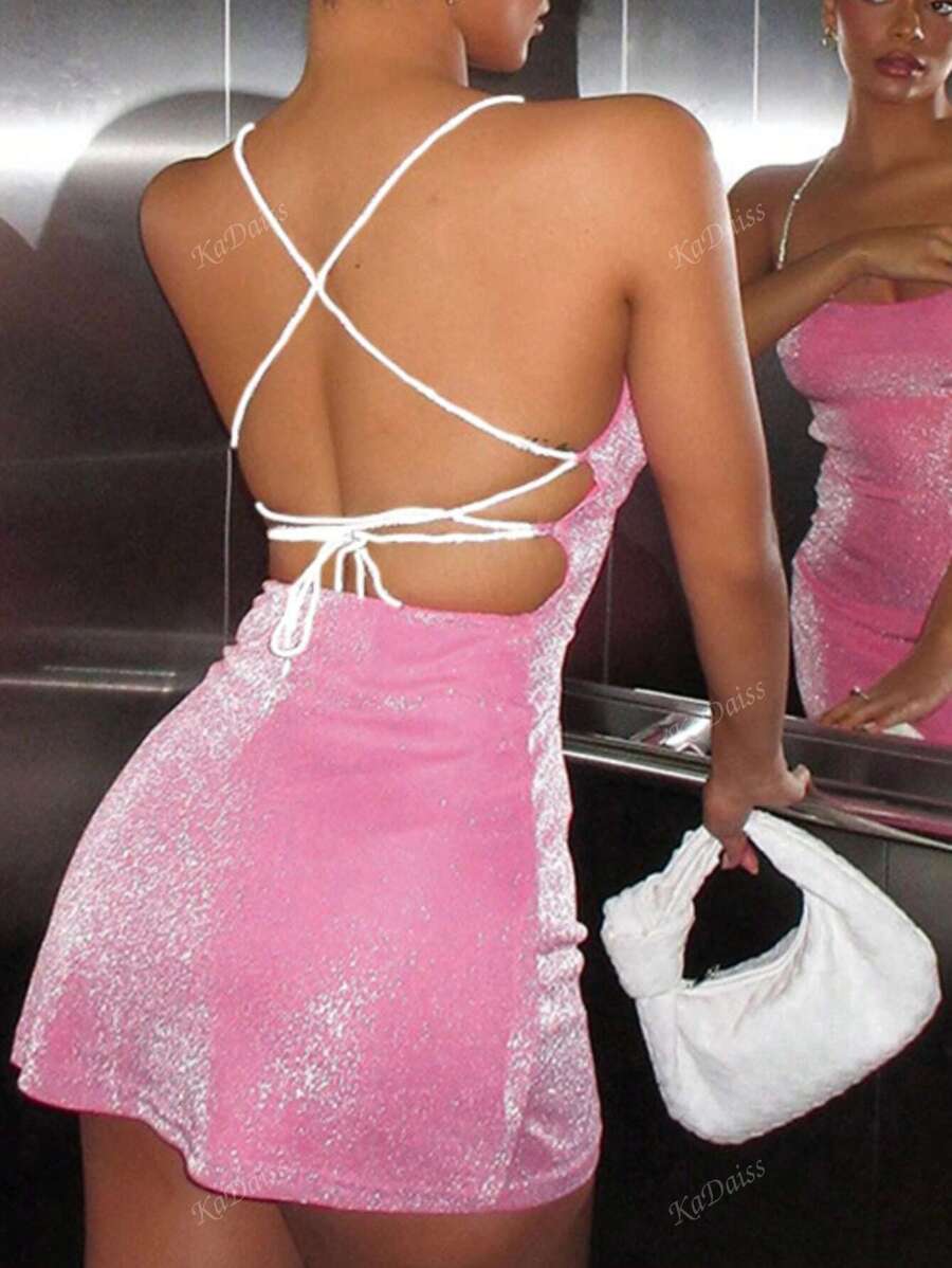 Sexy mini-jurk met pailletten en bandjes voor dames, cocktailparty, zomer, bruiloftsgasten