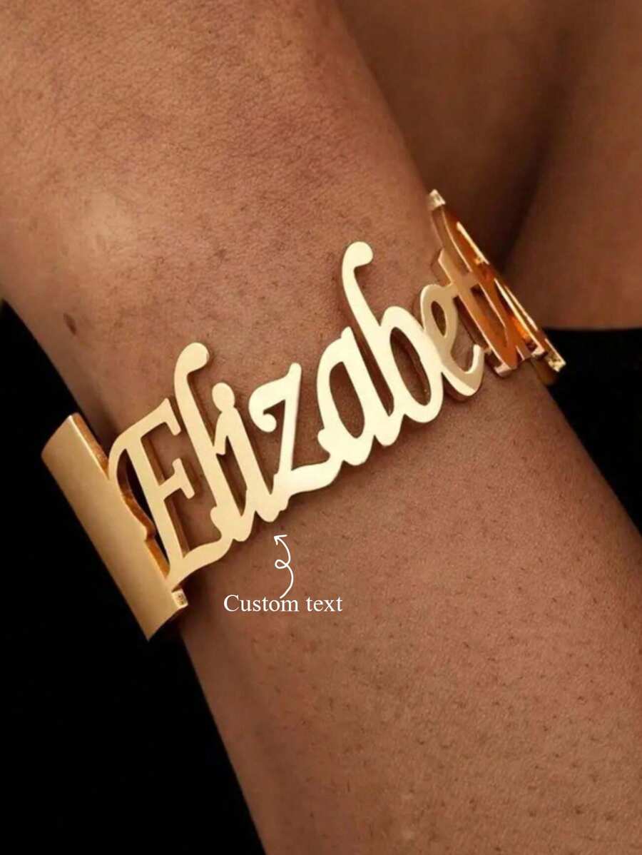 1pc Gold Gold Rose Gold Elizabeth Custom Name Bracelet - Elegant Bohemian Iron Gold Plated, Personalised Letter-Carving, No Inlay, Perfect For Everyday And Party Wear - The Ideal Gift For Friends Thanksgiving Christmas