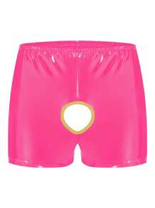 Syhzlz Men Sexy Lingerie Sexy Below Open Crotch Leather Boxer Shiny Pu Leather Lingerie Hip
