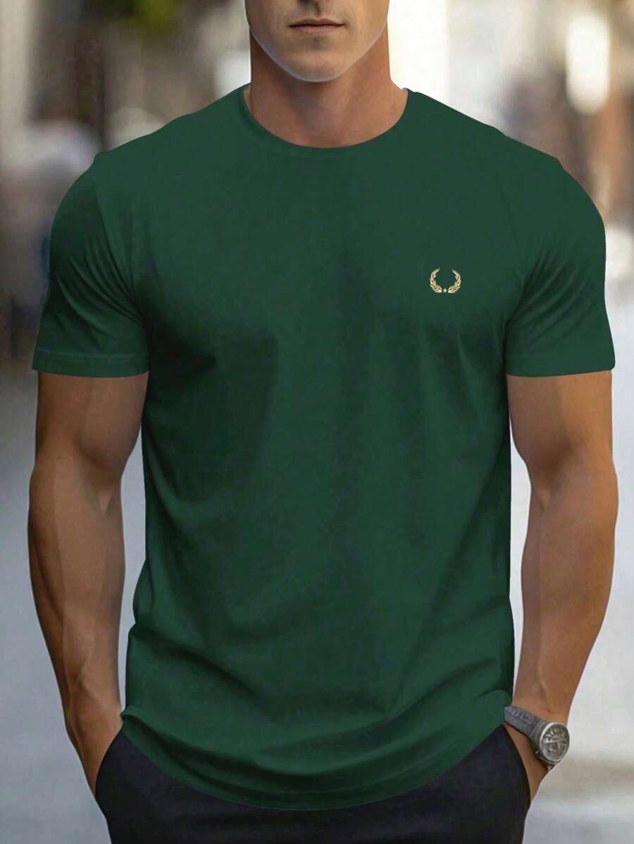 Camiseta de manga corta y cuello redondo informal con estampado de trigo para hombres en verano