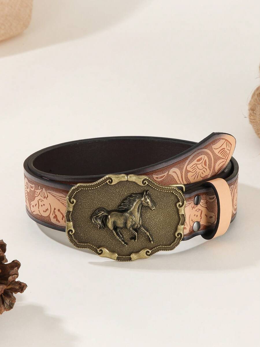 Western Cowboy Stijl Verstelbare Paardenpatroon Retro Mode Riem