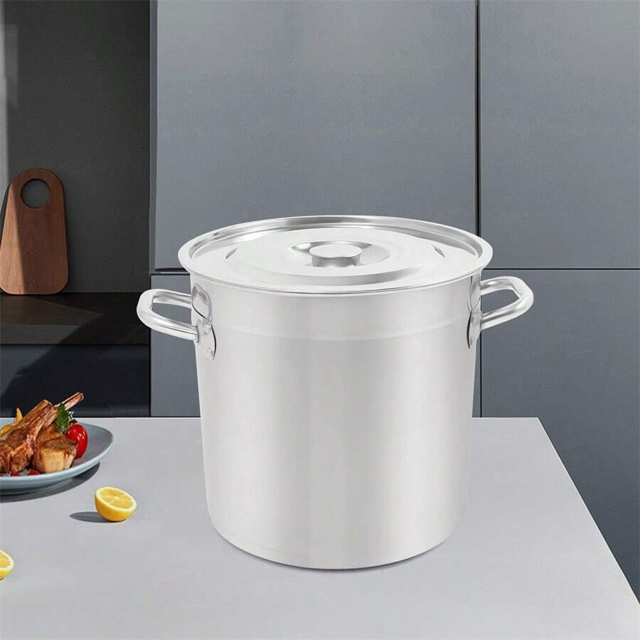 Shangmakel Olla de sopa de acero inoxidable 304 - 12L/21L/33L/48L con tapa, cubo de uso múltiple de gran capacidad para cocinas comerciales