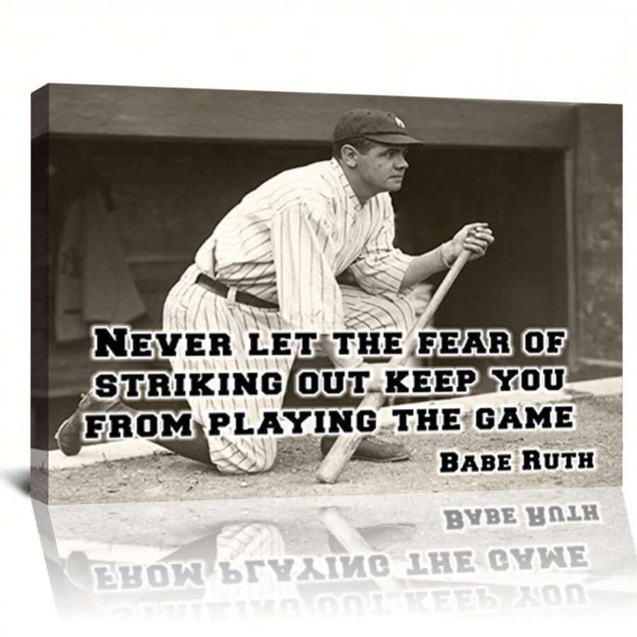 Framed Babe Ruth - Never Let The Fear - Motivational And Inspiring Baseball Quote Poster, Black And White Teen Bedroom Decor For Teenagers & Baseball Athletes Birthday Party Decor, Mother's Day New Year Easter Gift, Home Living Room Office Wall Decor, Perfect Gift And Wall Decoration