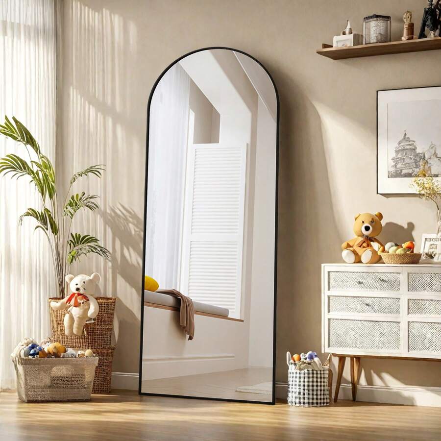 Miroir pied à pied, miroir sur pied incurvé de 165 x 60 cm pour montage mural, appuyé au mur ou posé au sol, miroir grand format pour le corps entier comme miroir de coiffeuse pour le salon, la chambre à coucher, la salle de bain - Miroir pleine longueur de 162 cm