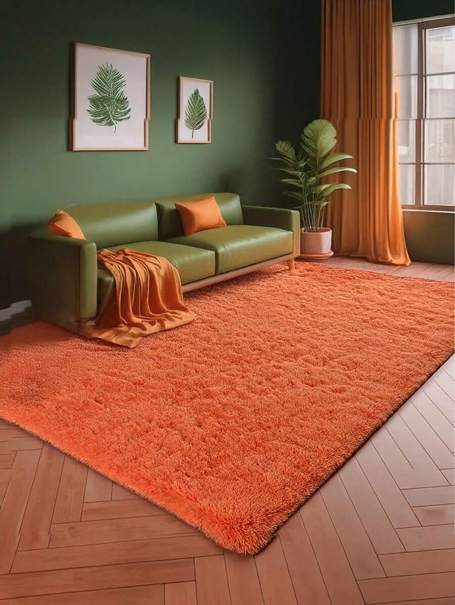 1 pieza de Alfombra esponjosa y suave de felpa naranja, alfombra mullida adecuada para la sala de estar, el dormitorio y el borde de la cama, que agrega una decoración adorable del hogar. Adecuada para Pascua, vuelta al colegio, temporada de bodas, primavera, verano, otoño e invierno