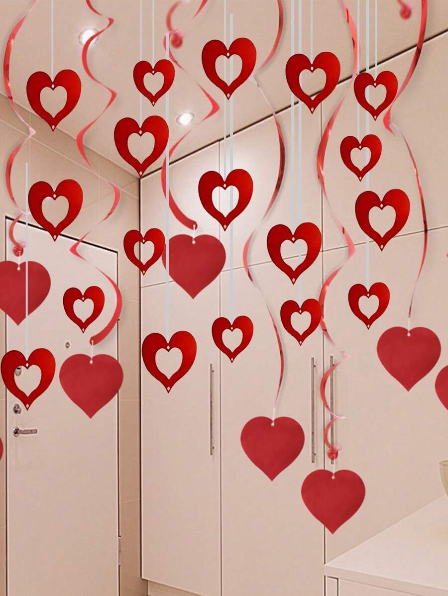 106pcs Red Heart Rain Silk Pendant Hanging Decorations Plastic Red Heart Spiral Banner, Valentine's Day Heart Shaped Hanging Decorations, Wedding Anniversary Love Party Ceiling Ribbon, Valentine's Day Party Supplies, Heart Sequin Hanging Decorations, Restaurant Window Decorations And Layout Supplies Bridal Party Wedding Ceremony Essential ,Wedding Ceremony Decor(With Lanyard) Gifts Birthday Graduation Birthday Decorations Party Decorations Bachelorette