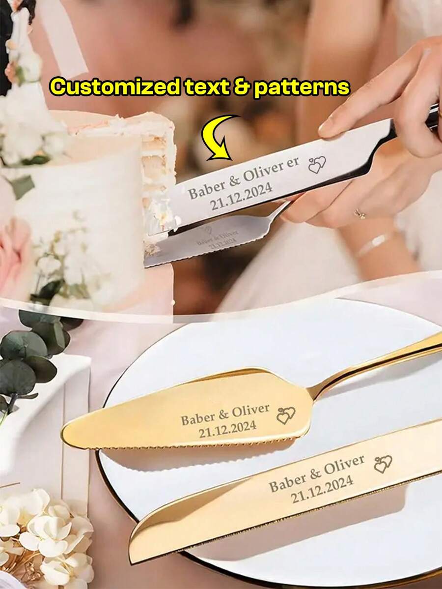 3 pezzi Personalizzato Set da taglio torta di nozze in acciaio inossidabile con coltello da torta, spatola da torta e confezione regalo, set di posate incise a laser personalizzato per matrimoni, compleanni, feste, San Valentino, anniversari, Ringraziamento, Natale e lauree, regali di compleanno per gli amanti delle torte, multifunzionale, regolabile, durevole, ornamentale, riutilizzabile, elegante, adorabile, di alta qualità, moderno, colorato, comodo, di stile, personalizzato, unico, regali ideali per lui, regali ideali per lei, fidanzato, fidanzata, papà, mamma, famiglia, amici, figlio, figlia, studenti, ufficio, sala da tè, scuola, casa, rinfrescante