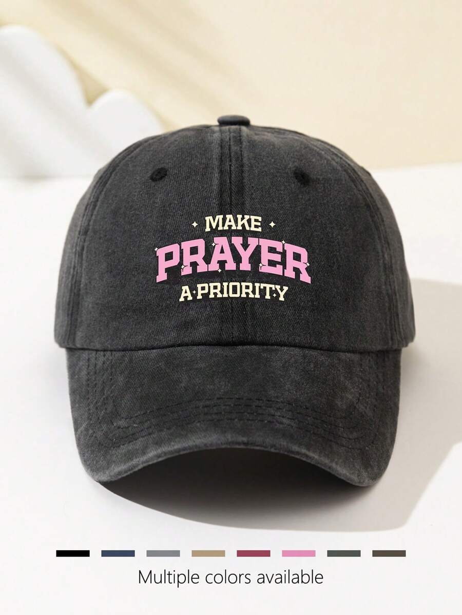 1 pieza Gorra de béisbol con parte superior suave y ajustable con la palabra "ORACIÓN" para mujer, sombrero de moda para exteriores, protección solar transpirable, adecuado para deportes al aire libre, camping, viajes y regalos de vacaciones