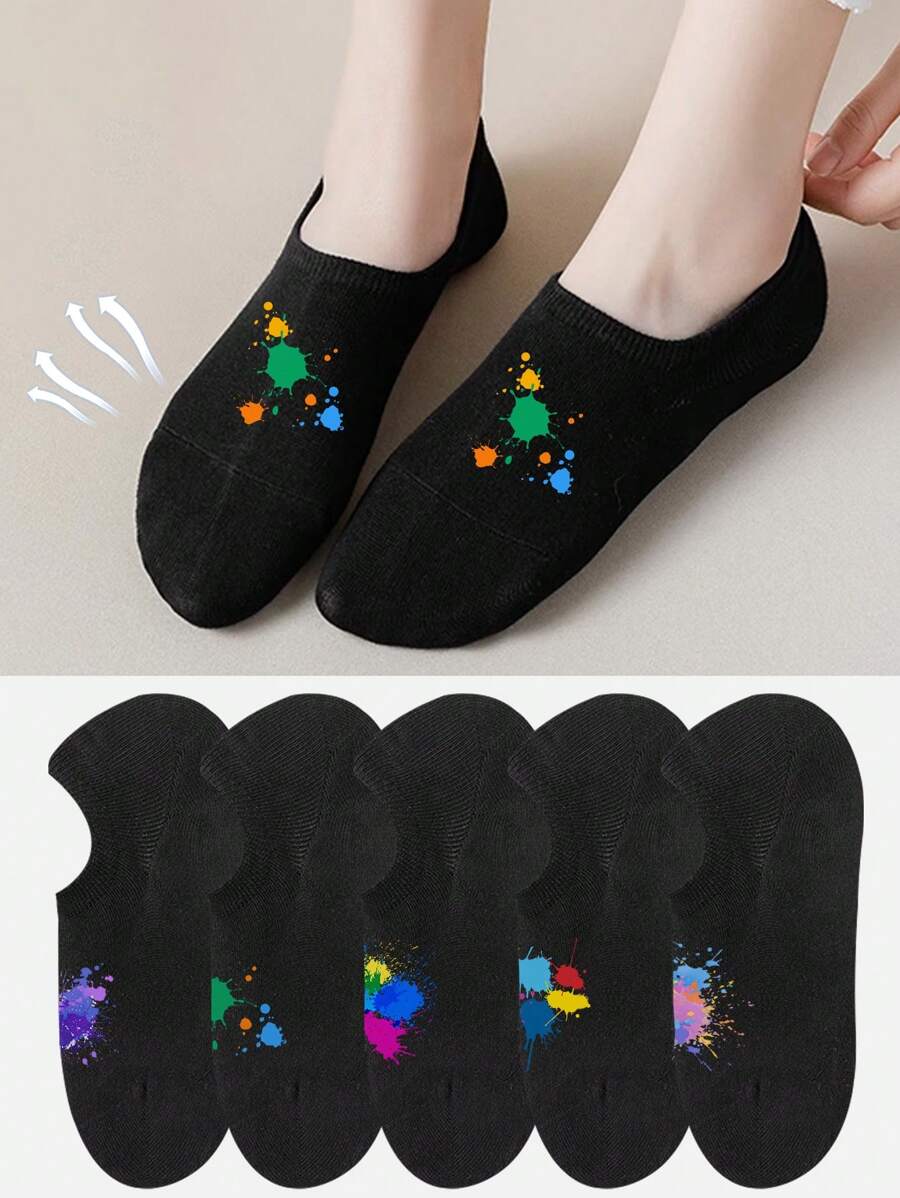 1/3/5 Pairs Of Women's Invisible Socks,Short Socks,White Socks,Women Socks,Cute Socks,Girls Socks, Black Socks,Cartoon Details, Guide Rail Breathable Hole Design, Moisture Wicking, Soft And Smooth, Suitable For Various Holidays, Sports, Leisure, Business And Other Daily Wear, Can Be Worn All Year Round, Color Combinations Are Random.
