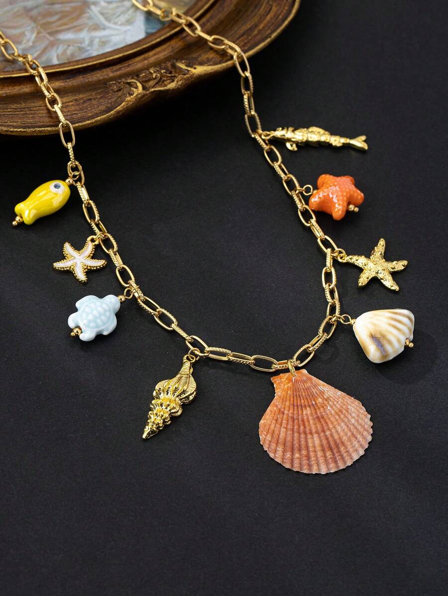 1pc Dream Ocean Shell hanger ketting, overdreven ontwerp met high-end oceaan resort stijl voor vrouwen, unieke willekeurige kleur