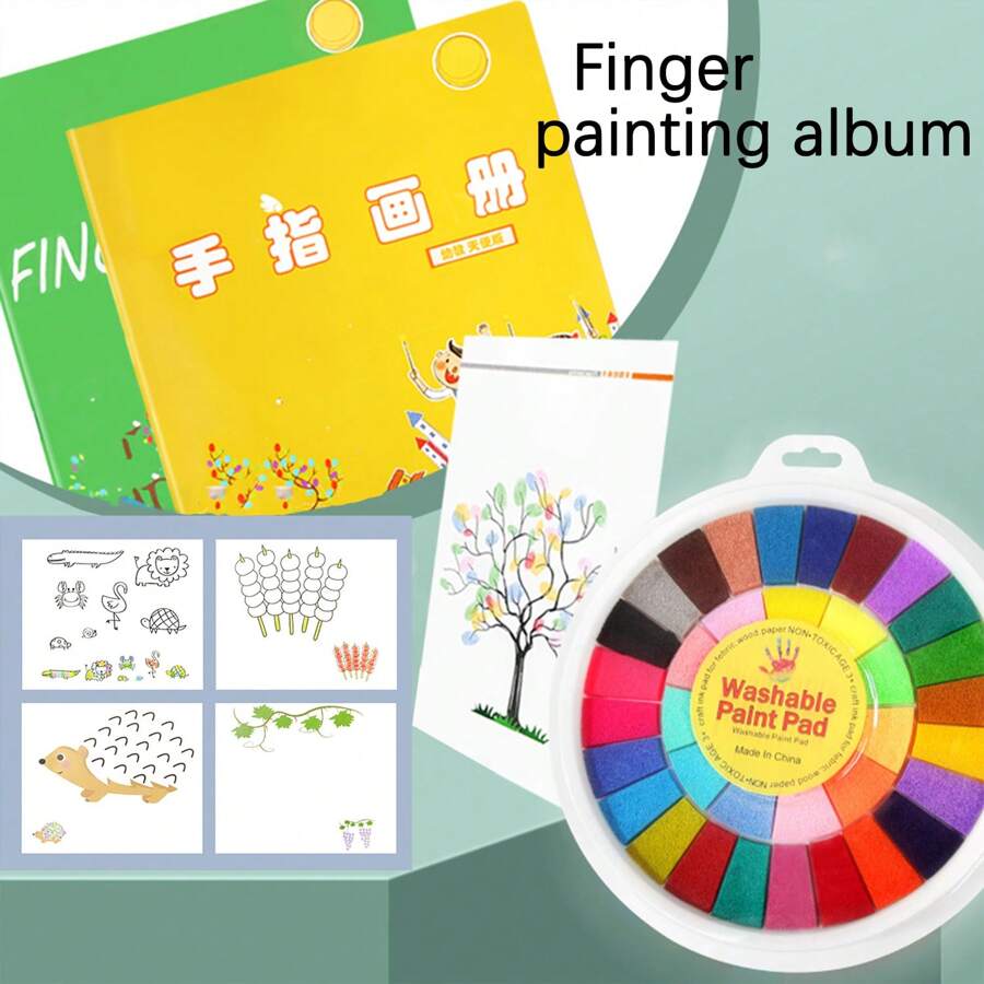 1pc Finger Painting Drawing Book, Handmade Graffiti Painting Stamp Pad Coloring Book, Washable Paint Graffiti DIY Album, Suitable For School, Home, Leisure Time,Mother's Day,Mom's Gift,Back To School,School Supplies