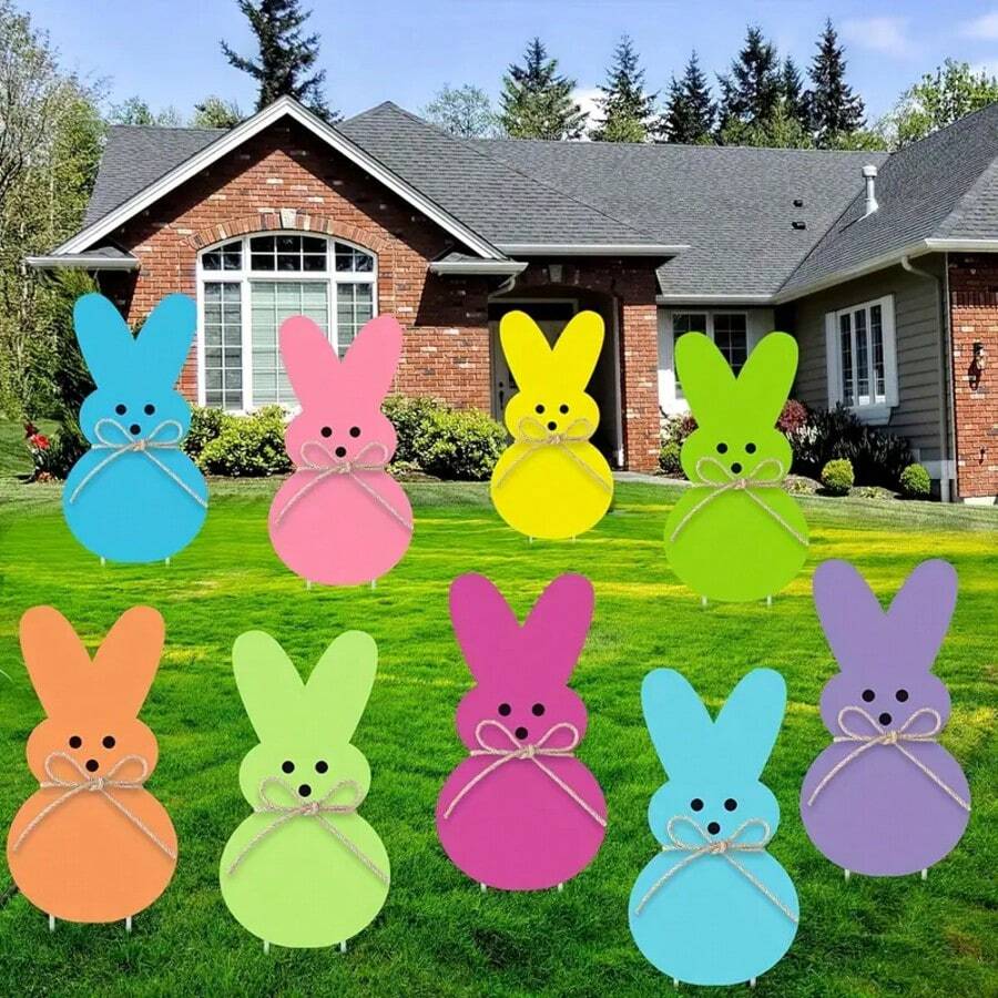 4 piezas de decoraciones para exteriores de Pascua, carteles de jardín de conejos de Pascua, estacas de jardín de conejos de Pascua de colores, suministros para fiestas en el hogar del festival de primavera, decoración del hogar festiva (colores vibrantes surtidos)