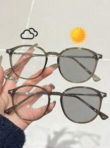 2pcs Transparent Brown Frame Turns Gray