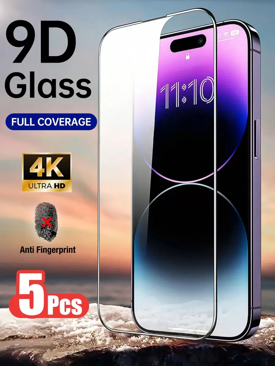 5 stuks Full Coverage High Definition Fullglue 2.5D 9H kosteneffectieve telefoonschermbeschermer met gehard glas, compatibel met iPhone, hecht aan de randen van het telefoonscherm - geen bubbels (zonder vingerafdrukontgrendeling)