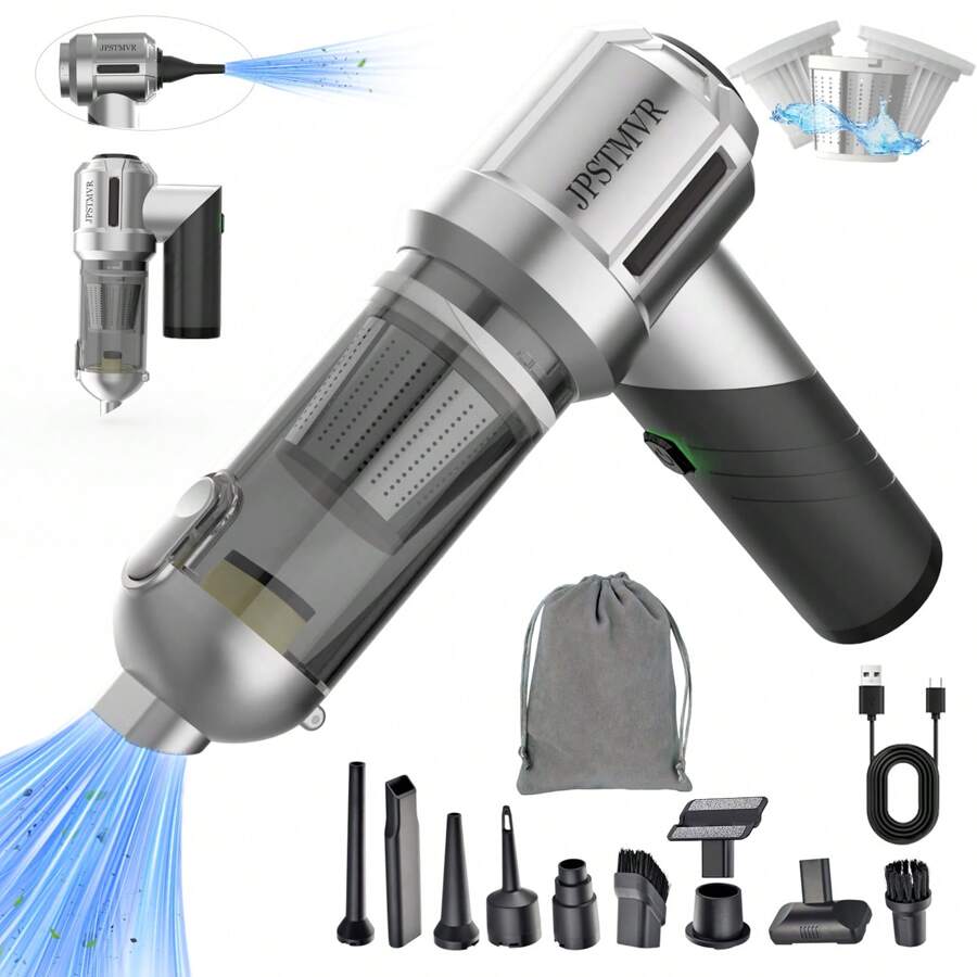 Handheld Car Vacuum Portable Cordless 18000PA Mini Vacuum Cleaner Handheld Vacuum Cordless High Power Vacuum Cleaner & Air Duster Easy TO Carry & Fast Charging LED Light Multi-Nozzles Rechargeable Dual Filters One-Touch Empty For Pet , Car, Hair, Home, Office
